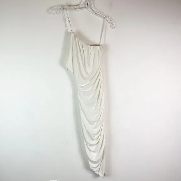 Cinq à Sept NWT Ivory One-shoulder Brynn Bodycon Ruched Asymmetric Midi Dress 6 - Picture 3 of 6